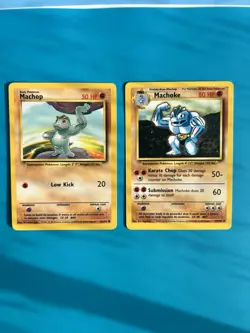 Machop 52/102 & Machoke 34/102 Pokemon Card - Base Set WOTC TCG - NM LP+ - Image 1