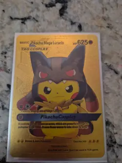 Pokemon Pikachu Mega Lucario Cosplay 625HP Gold Foil Fan Art Card #009 - Image 1
