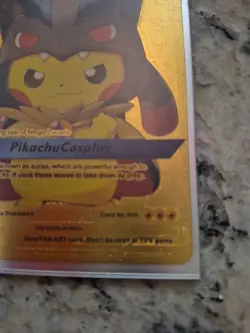 Pokemon Pikachu Mega Lucario Cosplay 625HP Gold Foil Fan Art Card #009 - Image 3