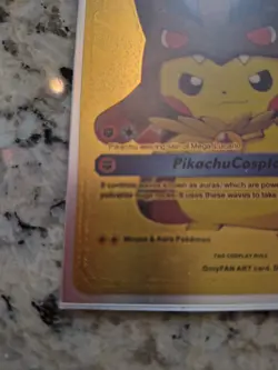 Pokemon Pikachu Mega Lucario Cosplay 625HP Gold Foil Fan Art Card #009 - Image 4