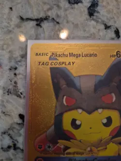 Pokemon Pikachu Mega Lucario Cosplay 625HP Gold Foil Fan Art Card #009 - Image 5