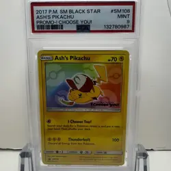 2017 POKEMON SM BLACK STAR PROMO I CHOOSE YOU! #SM108 ASH'S PIKACHU - PSA 9 MINT - Image 1