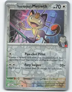 Team Rocket's Meowth #149/182 Reverse Holo Pokemon Card SV10: Destined Rivals - Image 1