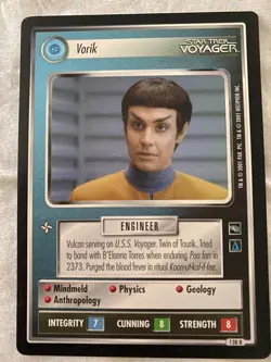 Star Trek CCG 1E Voyager VORIK Rare Card NEVER PLAYED - Image 1