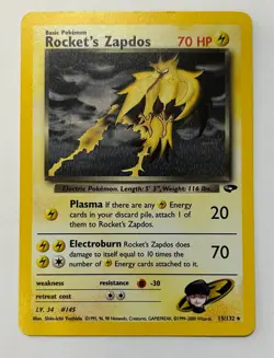 Pokemon TCG Gym Challenge Rocket's Zapdos Holo 15/132 Gym Challenge LP Pokemon - Image 1