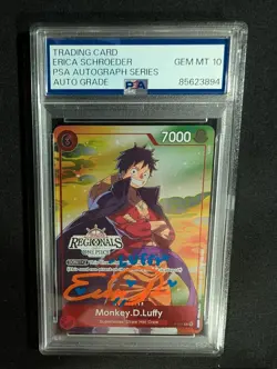PSA GEM MT 10 Erica Schroeder Signed Monkey D. Luffy One Piece TCG - Image 1