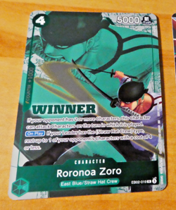 ONE PIECE ENGLISH CARD WINNER HOLO GAME CARTE RORONOA ZORO EB02-019 ALT MINT - Image 1