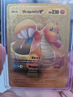 Dragonite V Gold Foil Fan Art Textured Collector Pokemon Card HP230 Dragon Gale - Image 1
