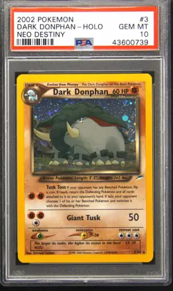 2002 POKEMON NEO DESTINY #3 DARK DONPHAN-HOLO PSA 10 - Image 1
