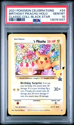 Birthday Pikachu Holo 24 Celebrations Classic Collection Pokemon PSA 10 *937 - Image 1