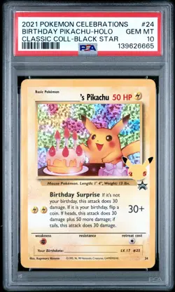 Birthday Pikachu Holo 24 Celebrations Classic Collection Pokemon PSA 10 *665 - Image 1