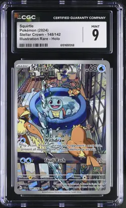 Squirtle 148/142 Illustration Rare Holo Stellar Crown Pokemon CGC 9 Mint *058 - Image 1