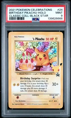 Birthday Pikachu Holo 24 Celebrations Classic Collection Pokemon PSA 9 *666 - Image 1