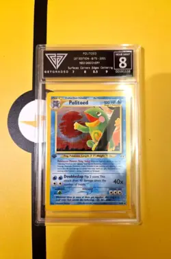 2001 Pokemon Neo Discovery 1st Edition WOTC Politoed Holo 8/75 GetGraded 8 - Image 1