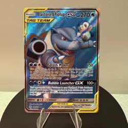 Pokemon Cosmic Eclipse Blastoise and Piplup GX Full Art 214/236 Mint Condition - Image 1