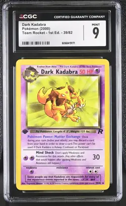 CGC 9 MINT Dark Kadabra 2000 Team Rocket 1st Edition 39/82 Pokemon Card - Image 1