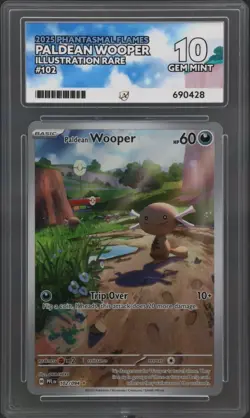 Pokemon TCG Paldean Wooper 102/094 Phantasmal Flames ACE 10 GRADED! PERFECT SUBS - Image 1