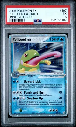 2005 POKEMON EX UNSEEN FORCES #107 POLITOED EX-HOLO PSA 5 - Image 1