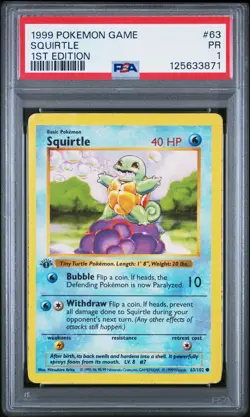 1999 POKEMON BASE SET 1ST EDITION #63 SQUIRTLE PSA 1 - Image 1