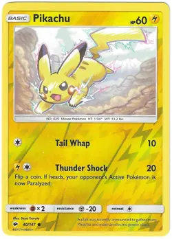 Pokemon REVERSE HOLO PIKACHU Burning Shadows 40/147 PACK FRESH - Image 1