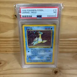 1999 Pokemon Fossil Unlimited 10/62 Holo Lapras PSA Grade 7 NM Near Mint - Image 1