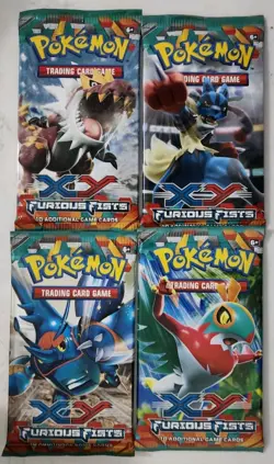 XY Furious Fists Pokemon Booster Pack Art Work Set 4 Factory Sealed Packs 820650118982 - Image 1