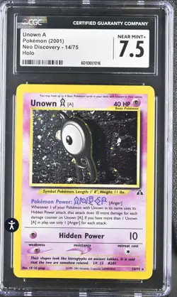Pokemon Neo Discovery 14/75 Unown A 2001 Psychic Holo Rare CGC 7.5 NEAR MINT+ - Image 2
