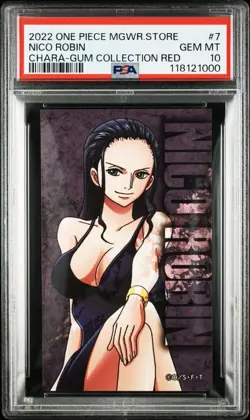 2022 One Piece Mugiwara Store Nico Robin Chara Gum Collection Sticker Red PSA10 - Image 1