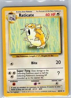 Raticate 40/102 Non Holo Base Set - Pokemon Card - NM - Image 1