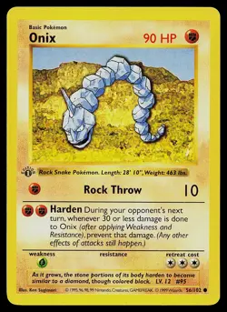 Pokemon Card - Onix Base Set (Shadowless) 56/102 Common 1st Edition - Image 1