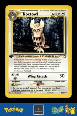 2000 Pokemon WotC Neo Genesis 42/111 Noctowl (Sugimori) 1st Ed - Image 1