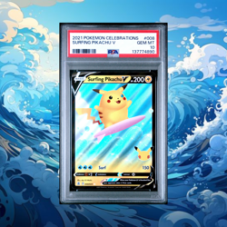 2021 POKEMON CELEBRATIONS #008 SURFING PIKACHU V PSA 10 - Image 1