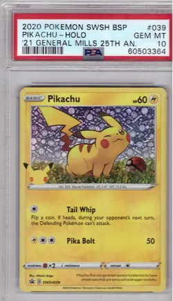 2020 Pokemon SWSH BSP General Mills 25th Promo PSA 10 Pikachu Holo #039 2021 - Image 1