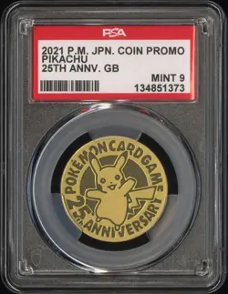 PSA 9 Pikachu Coin Pokemon 2021 Japanese 25th Anniversary Golden Box Promo - Image 1