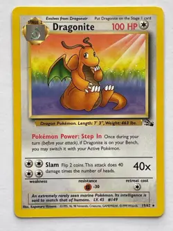 1999 Pokemon TCG Fossil - Dragonite Card 19/62 - Non-Holo Excellent Condition - Image 1