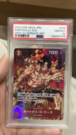 PSA 10 One Piece Card Portgas D Ace Japanese Alternate Art Parallel OP02-013 JPN - Image 1