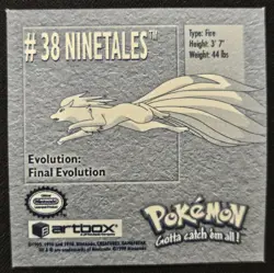 Ninetales 38 Artbox Series 1 Stickers Vintage Pokemon Trading Card Game 1999 NM - Image 2