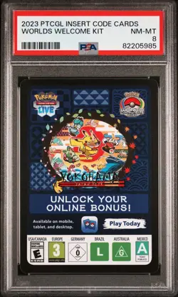 PSA 8 NM-MT 2023 Worlds Welcome Kit Insert Code Card Yokohama Japan Pokemon TCG - Image 1