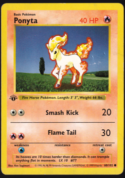 Ponyta 1st Edition Shadowless 60/102 Base Set Pokemon TCG Card 1999 HP - Image 1