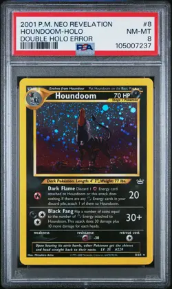 2001 POKEMON NEO REVELATION DOUBLE HOLO ERR #8 HOUNDOOM-HOLO PSA 8 - Image 1