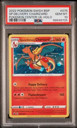 2022 POKEMON SWSH BLACK STAR PROMO #075 SPECIAL DELIVERY CHARIZARD-HOLO PSA 10 - Image 1