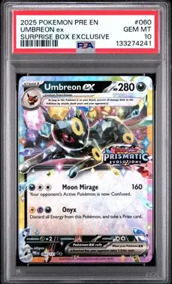 PSA 10 - 2025 Pokemon Prismatic Evolutions Suprise Box UMBREON EX #060 (4241) - Image 1