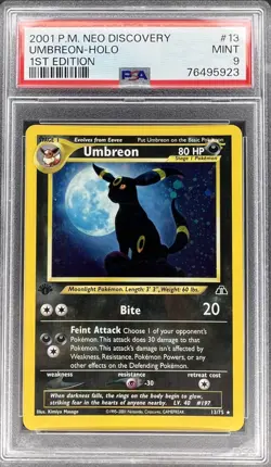 Pokemon Umbreon #13 Neo Discovery 1st Edition Holo *SWIRL* PSA 9 Mint - Image 1