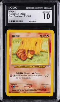 2002 POKEMON NEO DESTINY #91/105 VULPIX CGC 10 GEM MINT - Image 1