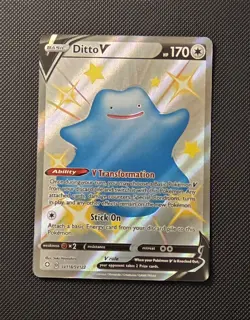 Pokemon TCG Ditto v SV118/SV122 Shiny Holo Rare Card Shining Fates - Image 1