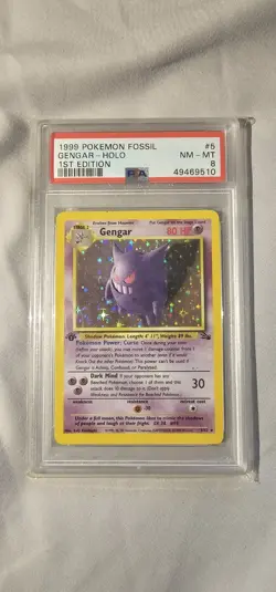 Pokemon PSA 8 NM-MINT 1999 Gengar 1st Edition Fossil Holo Card - Image 1