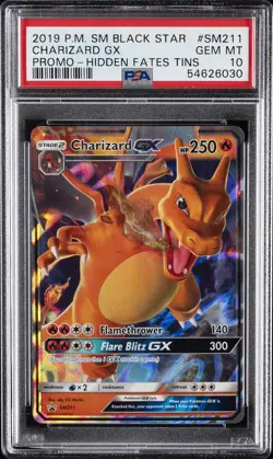 2019 POKEMON SM BLACK STAR PROMO HIDDEN FATES TINS #SM211 CHARIZARD GX PSA 10 - Image 1