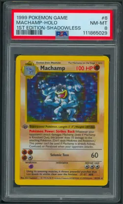 Pokemon 1st Edition Base Set Shadowless Machamp 8/102 PSA 8 - Image 1