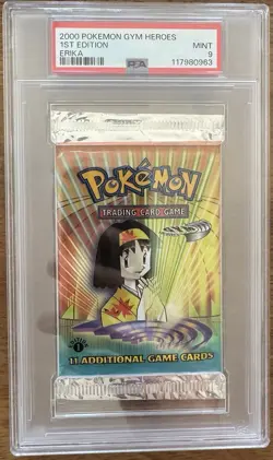 Pokemon TCG 2000 1st Edition Gym Heroes Pack PSA 9 Mint Erika Art - Image 1