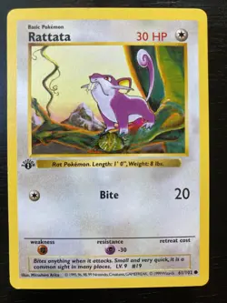 Pokemon Shadowless 1st Edition Rattata 61/102 Base Set EX/NM Free Shipping - Image 1